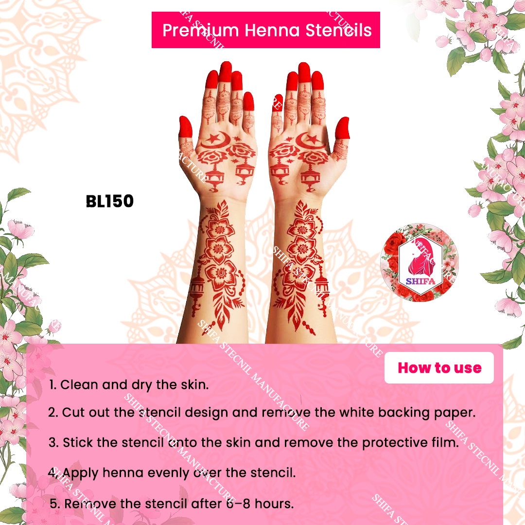 BL150 Royal Crescent Rose Symphony Double Hand Henna Stencil